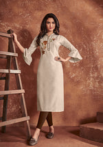 Thumbnail for Monjolika Fashion Cotton Embroidered Off White Party Wear Kurti