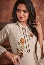 Thumbnail for Monjolika Fashion Cotton Embroidered Off White Party Wear Kurti