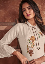 Thumbnail for Monjolika Fashion Cotton Embroidered Off White Party Wear Kurti