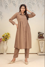 Thumbnail for Monjolika Fashion Brown Cotton Solid Festival Casual Kurti