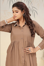 Thumbnail for Monjolika Fashion Brown Cotton Solid Festival Casual Kurti