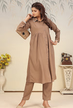 Thumbnail for Monjolika Fashion Brown Cotton Solid Festival Casual Kurti