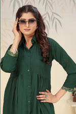 Thumbnail for Monjolika Fashion Bottle Green Cotton Solid Festival Casual Kurti