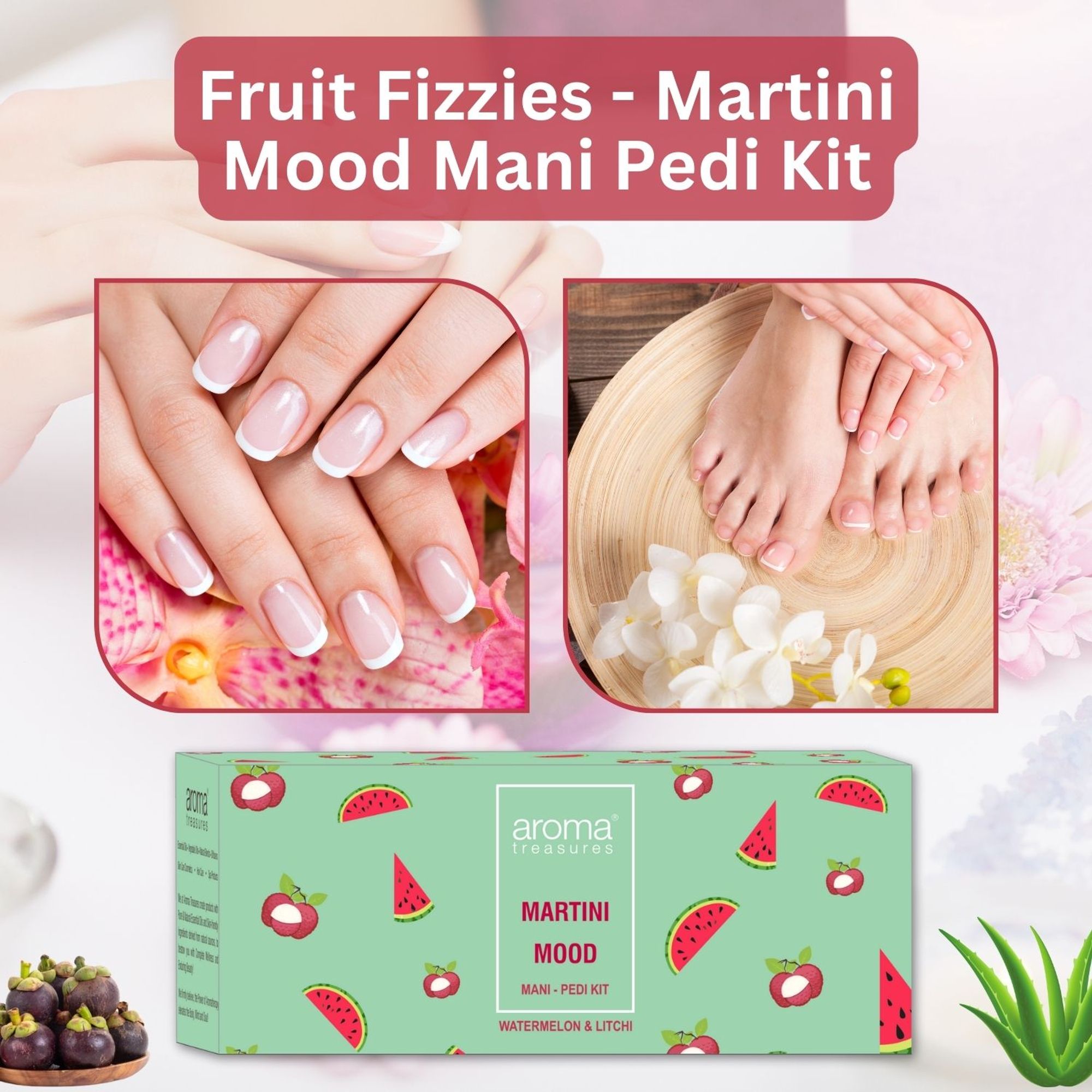 Aroma Treasures Martini Mood Mani-Pedi Kit With Watermelon And Litchi - Distacart