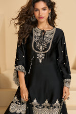 Thumbnail for Evanik Black Chiffon with Embroidery Sequence, Thread Work Palazzo Set