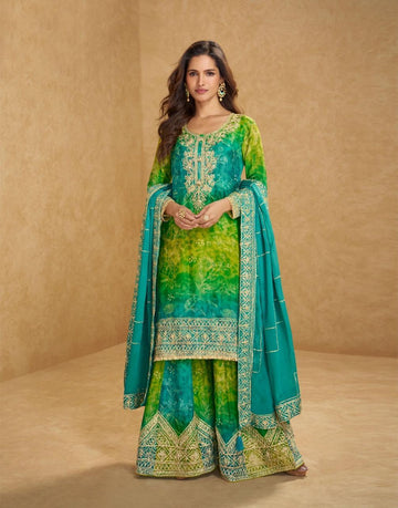 Anaita Blue Chinon Stitched Suit With Embroidery Work - Dista