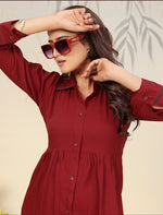 Thumbnail for Monjolika Fashion Maroon Cotton Solid Festival Casual Kurti