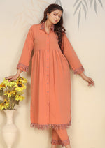 Thumbnail for Monjolika Fashion Orange Cotton Solid Festival Casual Kurti