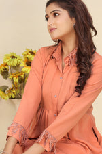 Thumbnail for Monjolika Fashion Orange Cotton Solid Festival Casual Kurti