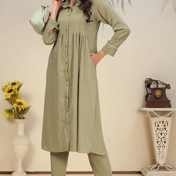 Monjolika Fashion Pista Green Cotton Solid Festival Casual Kurti - Distacart