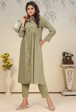 Thumbnail for Monjolika Fashion Pista Green Cotton Solid Festival Casual Kurti