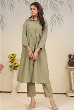 Thumbnail for Monjolika Fashion Pista Green Cotton Solid Festival Casual Kurti