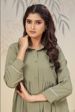 Thumbnail for Monjolika Fashion Pista Green Cotton Solid Festival Casual Kurti
