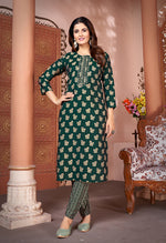 Thumbnail for Monjolika Fashion Silk Embroidered Dark Green Designer Kurti