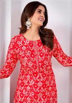 Thumbnail for Monjolika Fashion Silk Print Casual Kurti In Red