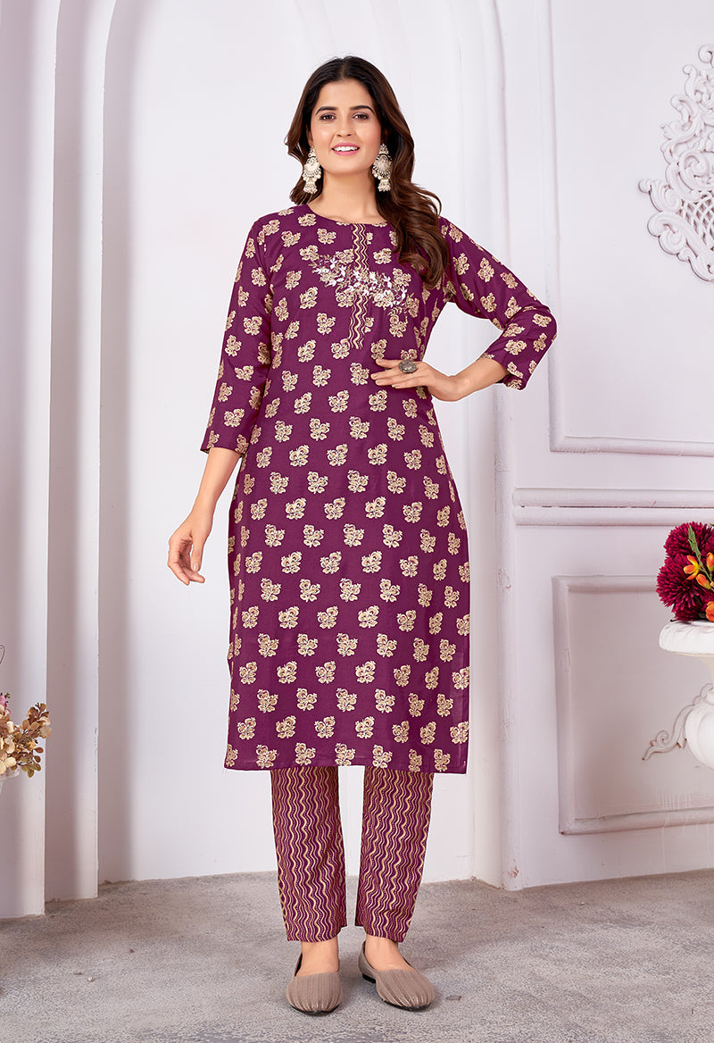 Monjolika Fashion Silk Embroidered Purple Designer Kurti