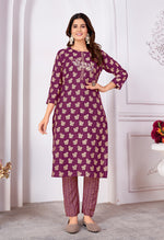 Thumbnail for Monjolika Fashion Silk Embroidered Purple Designer Kurti