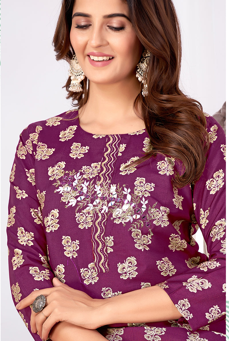 Monjolika Fashion Silk Embroidered Purple Designer Kurti