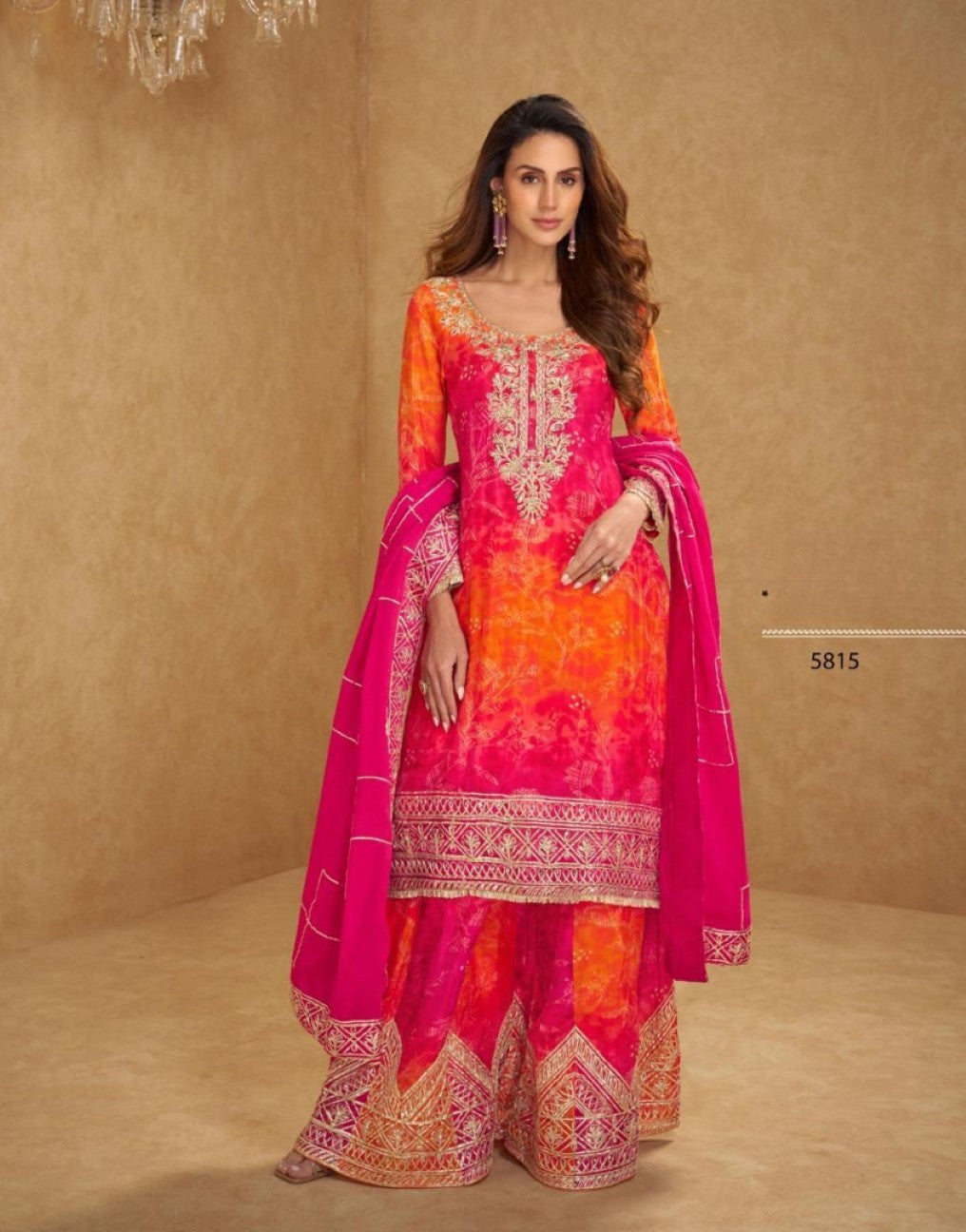 Anaita Orange Chinon Stitched Suit With Embroidery Work - Dista