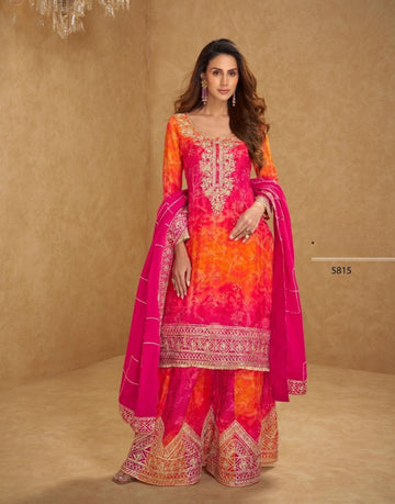 Anaita Orange Chinon Stitched Suit With Embroidery Work - Dista