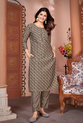 Monjolika Fashion Silk Embroidered Brown Designer Kurti