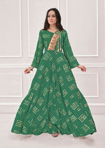 Thumbnail for Monjolika Fashion Green Muslin Foil Print Party Wear Kurti