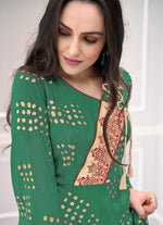 Thumbnail for Monjolika Fashion Green Muslin Foil Print Party Wear Kurti