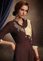 Thumbnail for Monjolika Fashion Brown Embroidered Rayon Party Wear Kurti