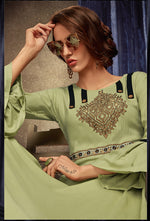 Thumbnail for Monjolika Fashion Light Green Embroidered Rayon Party Wear Kurti