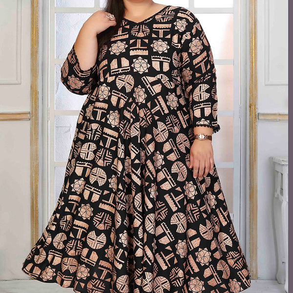 Monjolika Fashion Rayon Printed Black Designer Kurti