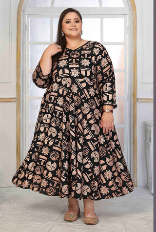 Monjolika Fashion Rayon Printed Black Designer Kurti