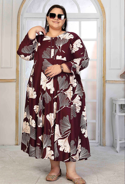 Monjolika Fashion Rayon Printed Wine Designer Kurti - Distacart