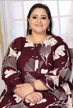 Thumbnail for Monjolika Fashion Rayon Printed Wine Designer Kurti