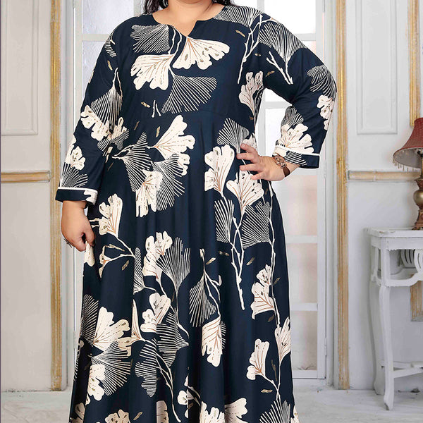 Monjolika Fashion Rayon Printed Navy Blue Designer Kurti