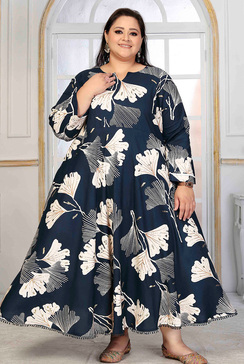 Monjolika Fashion Rayon Printed Navy Blue Designer Kurti