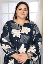 Thumbnail for Monjolika Fashion Rayon Printed Navy Blue Designer Kurti
