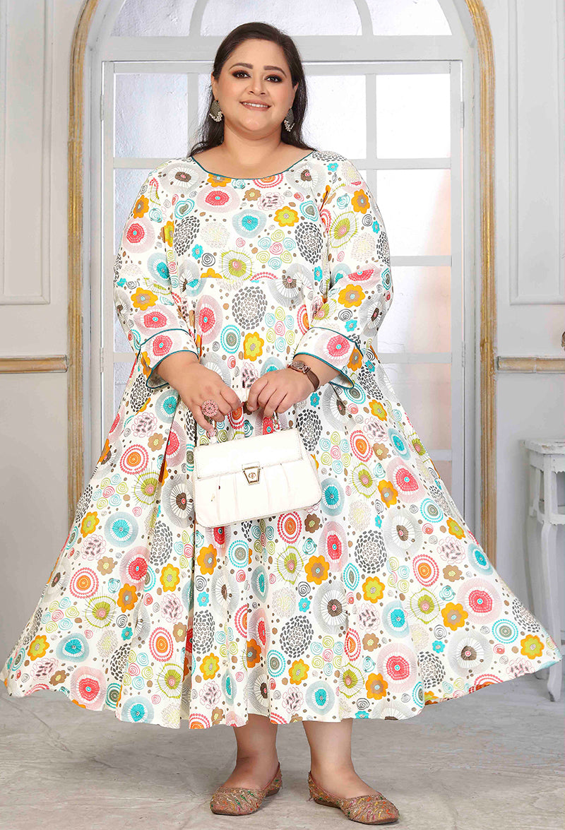 Monjolika Fashion Rayon Printed White Designer Kurti