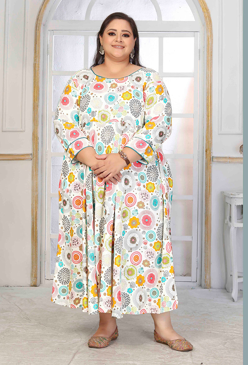 Monjolika Fashion Rayon Printed White Designer Kurti