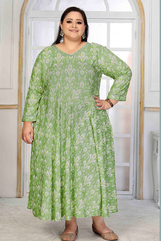 Monjolika Fashion Rayon Printed Light Green Designer Kurti
