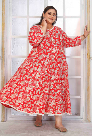 Monjolika Fashion Rayon Printed Red Designer Kurti