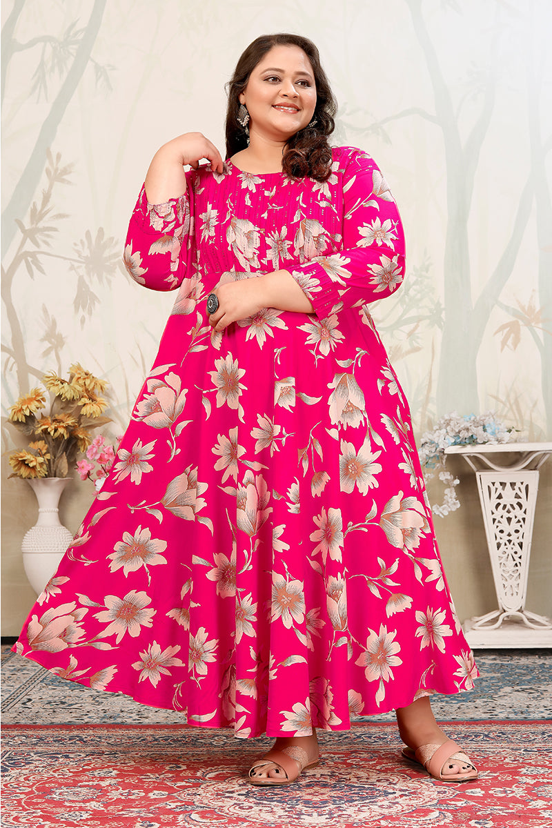 Monjolika Fashion Rani Pink Ceremonial Rayon Designer Kurti