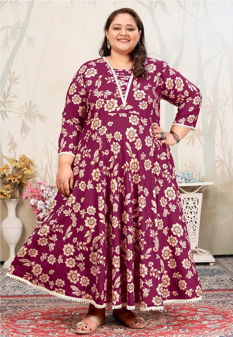Monjolika Fashion Wine Ceremonial Rayon Designer Kurti
