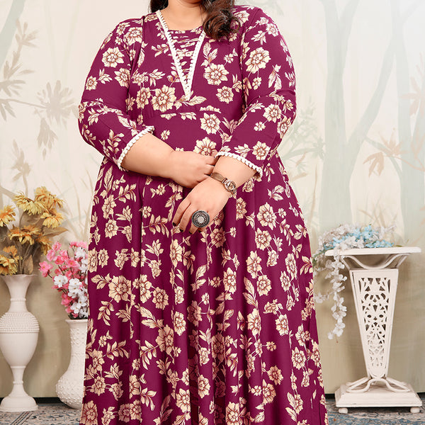 Monjolika Fashion Wine Ceremonial Rayon Designer Kurti