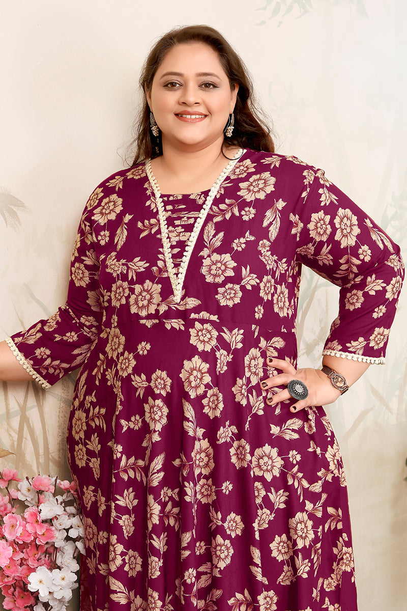 Monjolika Fashion Wine Ceremonial Rayon Designer Kurti