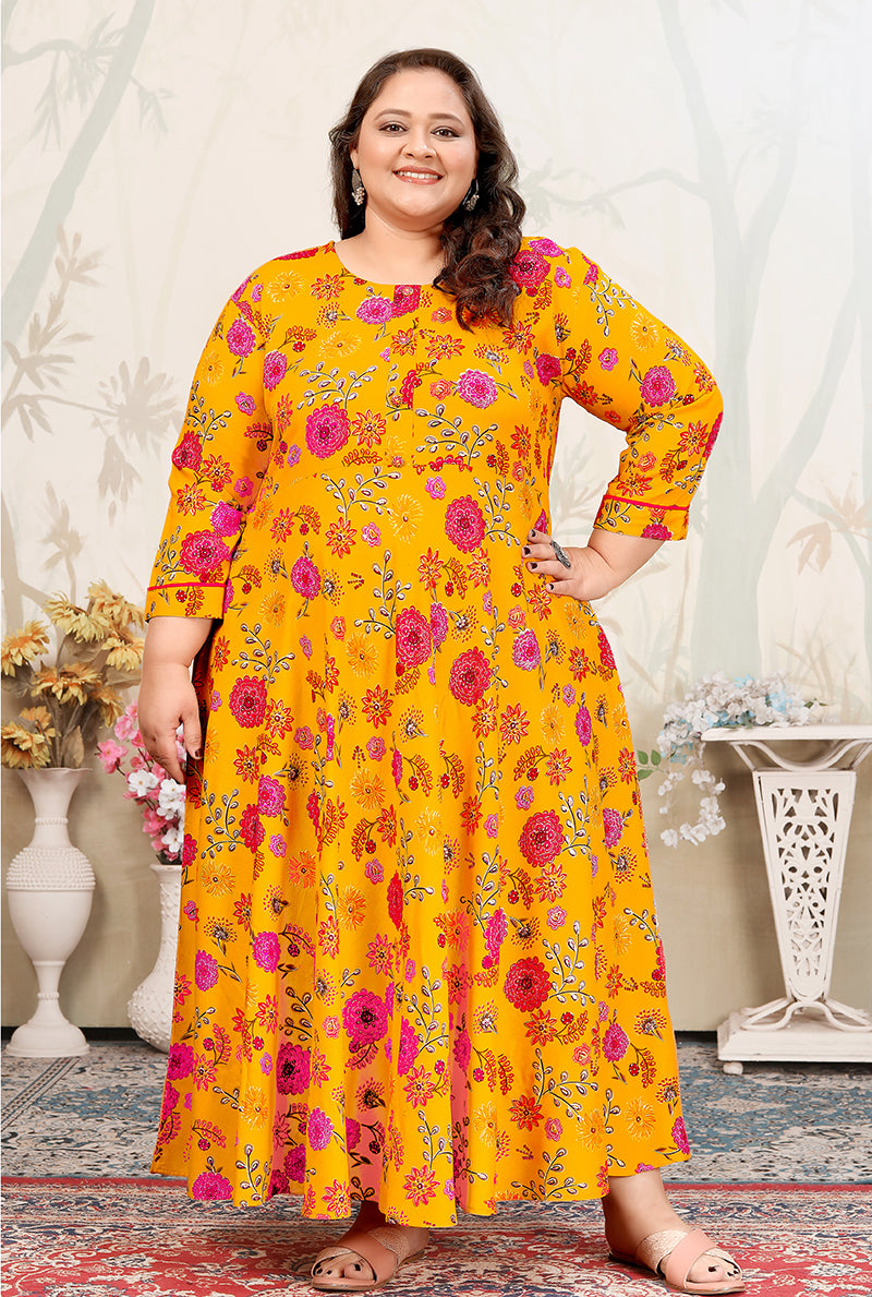 Monjolika Fashion Yellow Ceremonial Rayon Designer Kurti