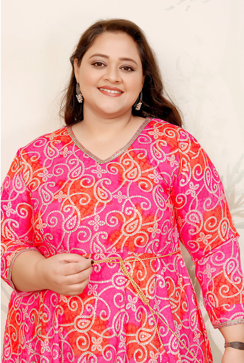 Monjolika Fashion Pink Ceremonial Rayon Designer Kurti