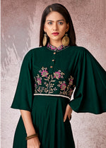 Thumbnail for Monjolika Fashion Bottle Green Rayon Embroidered Designer Kurti