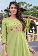 Thumbnail for Monjolika Fashion Light Green Rayon Embroidered Designer Kurti