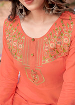 Thumbnail for Monjolika Fashion Peach Rayon Embroidered Designer Kurti