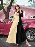 Thumbnail for Monjolika Fashion Cream & Black Rayon Embroidered Designer Kurti